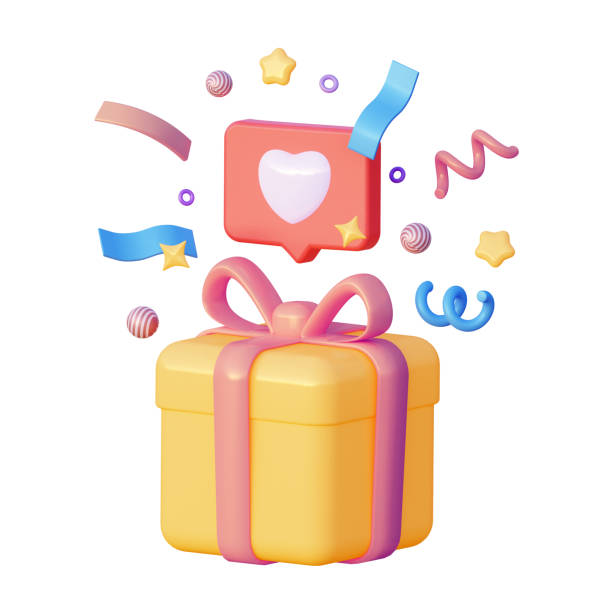 istock A gift with confetti and a Like heart icon. 3d rendering illustration 1412545393