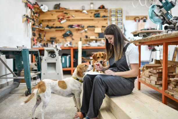 istock Female And Her Dogs Spending Afternoon In Workshop 1412547670