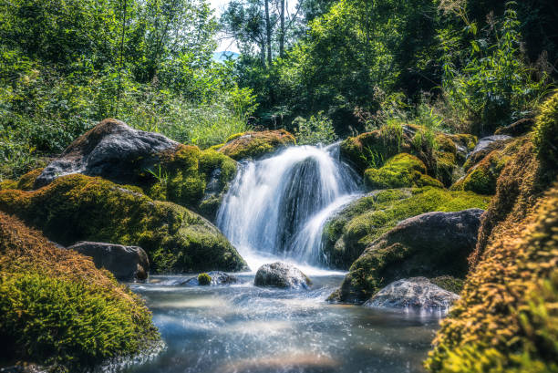 Fresh waterfall along the Salat river in Ariege department in southwest France