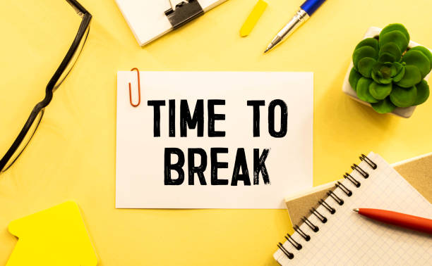 istock Time to Break Text written on notebook page, pencil on the right. Motivational Concept image 1412548701