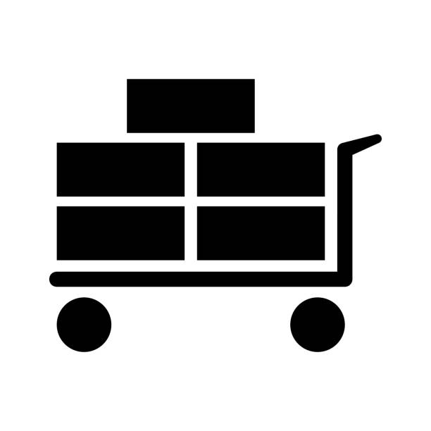 ilustrações de stock, clip art, desenhos animados e ícones de trolley with boxes icon. black silhouette. side view. vector simple flat graphic illustration. isolated object on a white background. isolate. - troleicarro