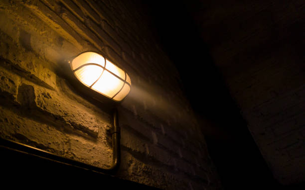 istock Emergency lamp or alarm lantern on wall in a building, shelter, bunker with copy space 1412556390