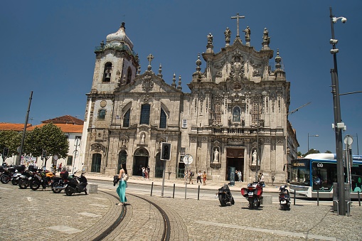 Porto,Portugal: July 6,2022- Beautiful facade of historical churches in Porto,Portugal