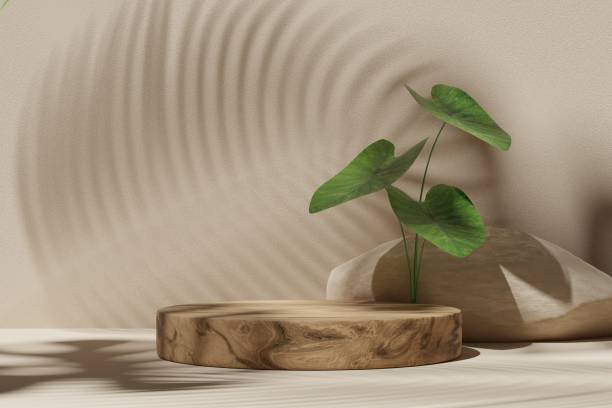 istock Empty 3D display product beige minimal scene with geometric podium platform.Cosmetics or beauty product promotion mockup. 3D render illustration. 1412566061