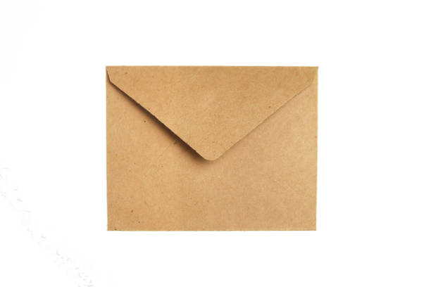 Brown craft envelope isolated on white background. Craft eco envelope on white background. Christmas holiday concept. Letter to Santa Claus. White background. Isolated