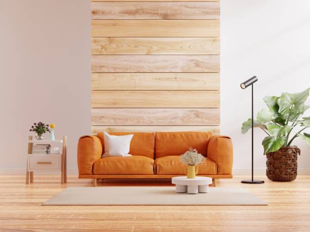 istock Leather sofa in modern empty room with behind the wooden wall. 1412577904
