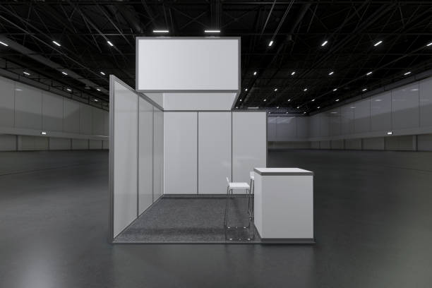 istock Exhibition stand for mockup and Corporate identity,Display design.Empty booth Design.Retail booth elements in Exhibition hall.booth Design trade show.Blank Booth system of Graphic Resources.3d Background for online Event,conference,live.3d render. 1412581574