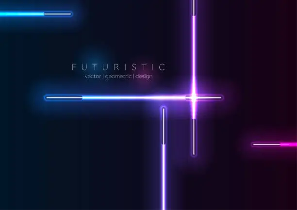 Vector illustration of Blue purple neon laser lines abstract background
