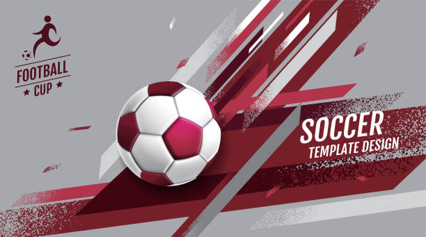 illustrazioni stock, clip art, cartoni animati e icone di tendenza di design del modello di layout del calcio, calcio, tono magenta viola, sfondo sportivo - calcio internazionale