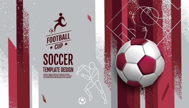 дизайн шаблона футбольного макета, футбол, фиолетовый пурпурный тон, спортивный фон - football stock illustrations