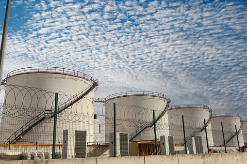 Liquefied natural gas or oil industry. Tanks Lpg for storage and storage of petroleum products. Technology of a modern oil refinery.