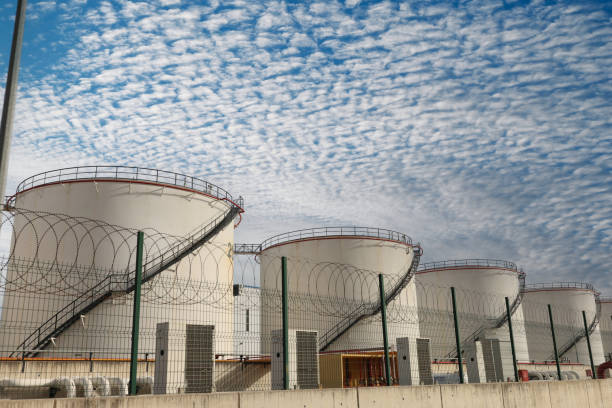 Liquefied natural gas or oil industry. Tanks Lpg for storage and storage of petroleum products stock photo