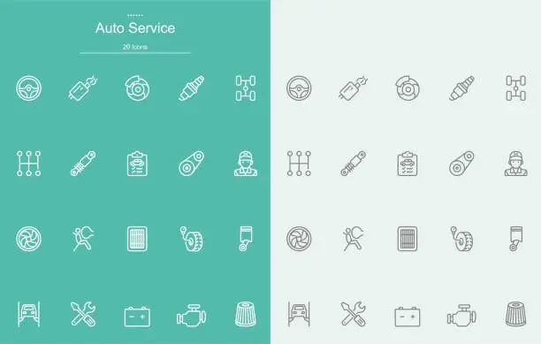 Vector illustration of Auto Service Line Icons