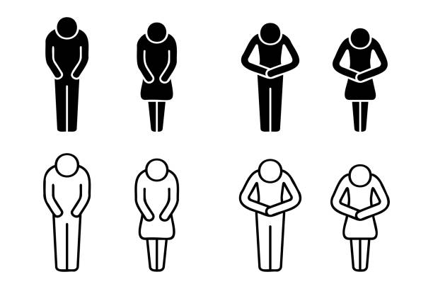 japanische grüße bogen männer und frauen vektor icon material set schwarz und weiß - reconciliation stock-grafiken, -clipart, -cartoons und -symbole