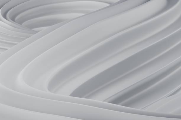 istock Gray smooth synthetic abstract background. Futuristic wall surface with curves. Patterns of white plastic fabric. 3d rendering 1412593303