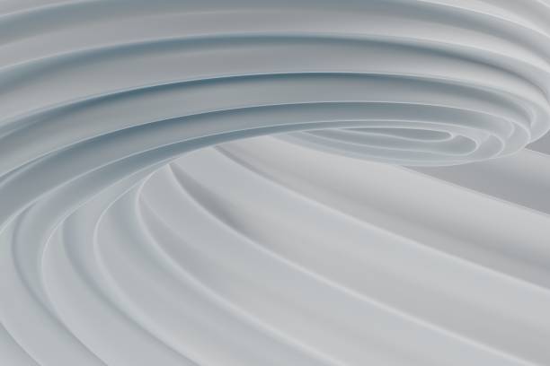 istock Gray concentric synthetic abstract background. Futuristic wall surface with curves. Patterns of white plastic fabric. 3d rendering 1412593326