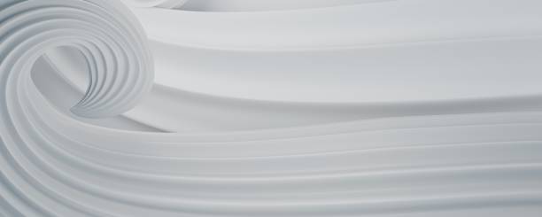 istock Gray geometric synthetic abstract background. Futuristic wall surface with curves. Patterns of white plastic fabric. 3d rendering 1412593346