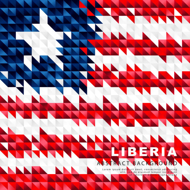 flaga liberii. abstrakcyjne tło małych trójkątów w postaci kolorowych czerwono-białych pasków liberyjskiej flagi. - africa backgrounds canvas celebration stock illustrations