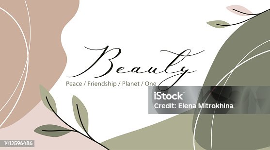 istock The layout of a beautiful business card or banner. Olive and pink-powdered colors. Abstract spots and twigs. Vector illustration isolated for design and web. 1412596486