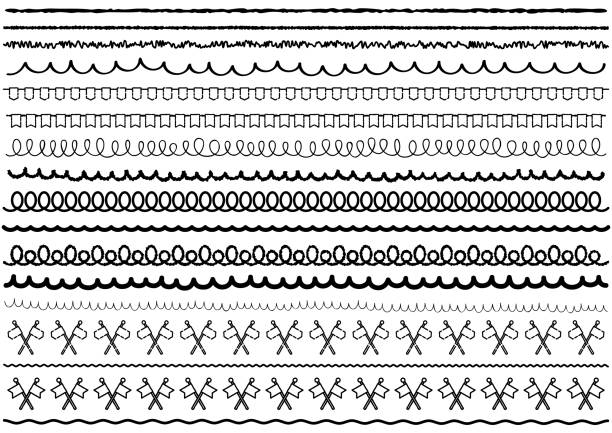 jest to ustawiona ilustracja dekoracyjnych linii rządzonych narysowanych w czerni i bieli. - intercalated disc illustrations stock illustrations