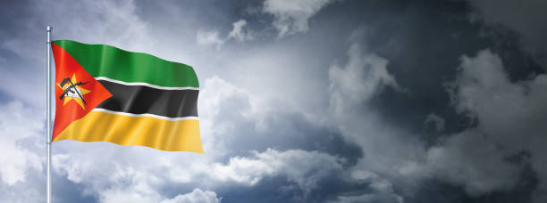 istock Mozambique flag on a cloudy sky 1412598872
