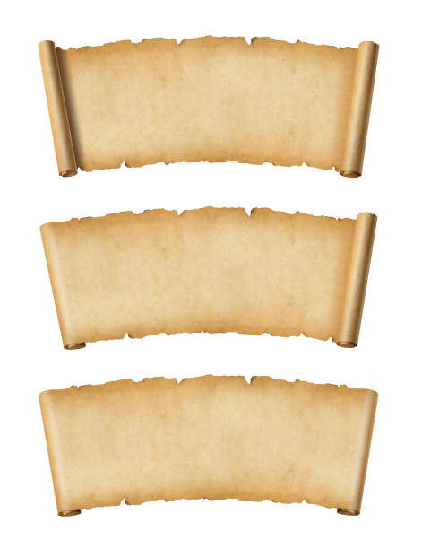istock Old Parchment paper scroll set isolated on white. Horizontal banners 1412598955