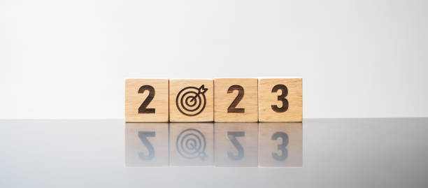istock 2023 block with dartboard sign. Business Goal, Target, Resolution, strategy, plan, Action motivation, mission, thinking, and New Year start concepts 1412601246
