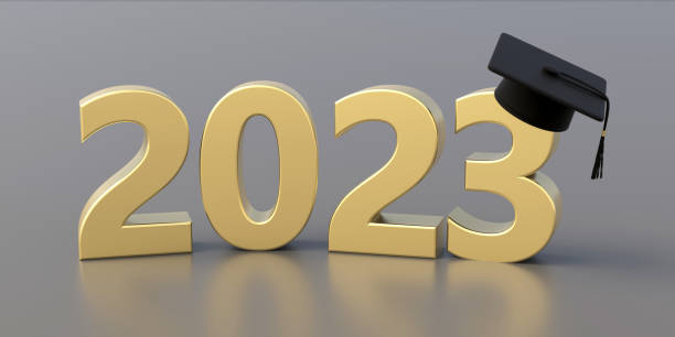 2022 Class Graduation. Gold year number and grad cap on silver grey background.