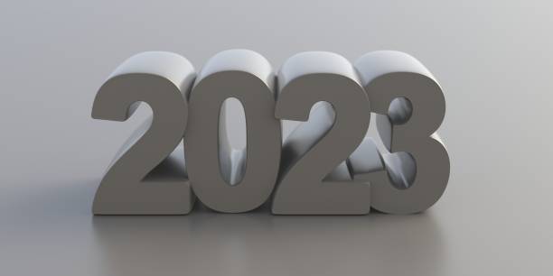 istock 2023 New Year. Big digits gray color on grey background 1412601296