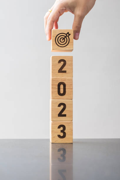 istock 2023 block with dartboard sign. Business Goal, Target, Resolution, strategy, plan, Action motivation, mission, thinking, and New Year start concepts 1412601407