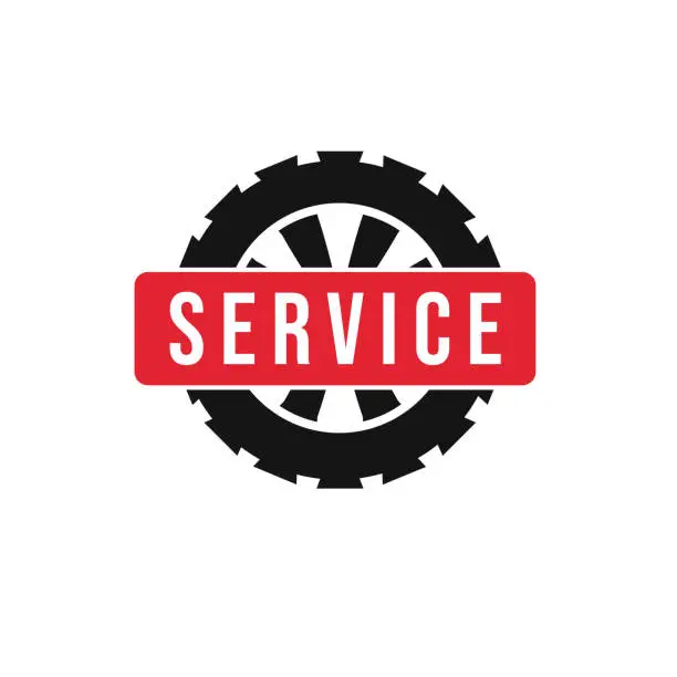 Vector illustration of Service badge with wheels. Vector illustration