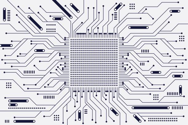 Flat Microelectronics Circuits background Circuit board background with black and white color. Horizontal format. Flat Microelectronics Circuits background. electron stock illustrations