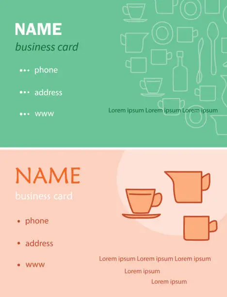 Vector illustration of business cards for cafe or restaurant - vector simple template with cups