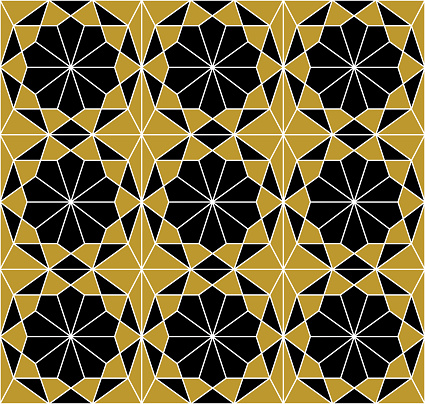 Decagonal Pattern Background Black And Gold Decagon Seamless Grid Pattern Stock Illustration ...