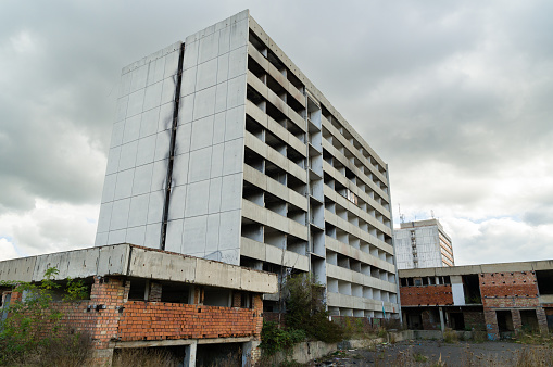 Abandoned and uninhabitable apartment building destroyed by fire