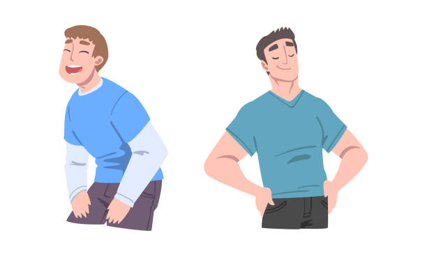 Man Different Emotion Feeling Happy and Pleased Smiling and Laughing Vector Set Man Different Emotion Feeling Happy and Pleased Smiling and Laughing Vector Set. Male Expressing Mood and Emotional Gesture Concept one man only stock illustrations