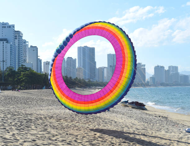istock Rainbow kite on sandy beach in Vietnam 1412624366