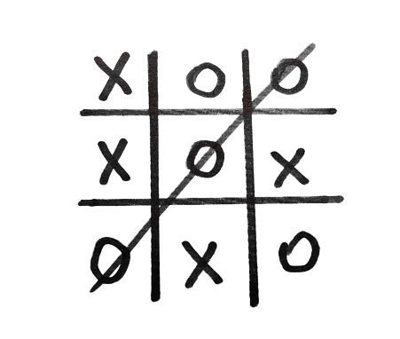 Hand drawn tic-tac-toe game on white background
