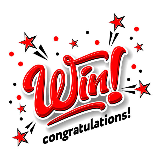 winner congratulations web banner Win lettering text banner with fireworks. Vector on transparent background you win graphic stock illustrations