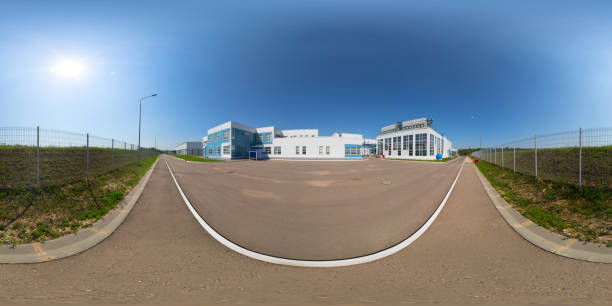 istock Seamless full spherical 360 degree panorama in equirectangular projection of outdoor industrial area 1412630128