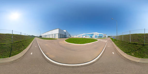 istock Seamless full spherical 360 degree panorama in equirectangular projection of outdoor industrial area 1412630130