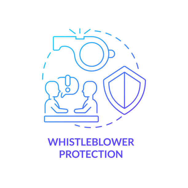 Whistleblower protection blue gradient concept icon Whistleblower protection blue gradient concept icon. Ethical behavior in workplace abstract idea thin line illustration. Anti corruption. Isolated outline drawing. Myriad Pro-Bold font used whistleblower human role stock illustrations