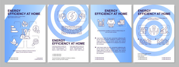 bildbanksillustrationer, clip art samt tecknat material och ikoner med energy efficiency at home blue brochure template - spara el