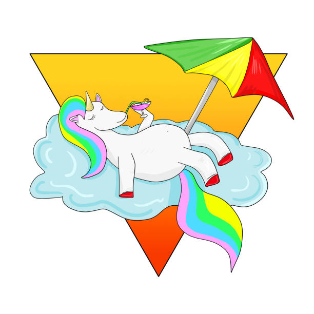 istock Cutie unicorn relaxing and drinks cocktail on the clouds 1412633204