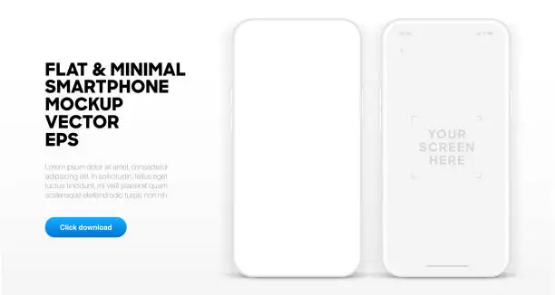 Vector illustration of Realistic minimal flat smartphone mockup isolated with white blank screen. Smart phone mockup collection. Device front view. 3D mobile phone with shadow on white background.