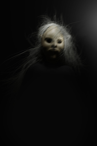 Spooky ghost nightmare witch on black background. 3D render illustration.