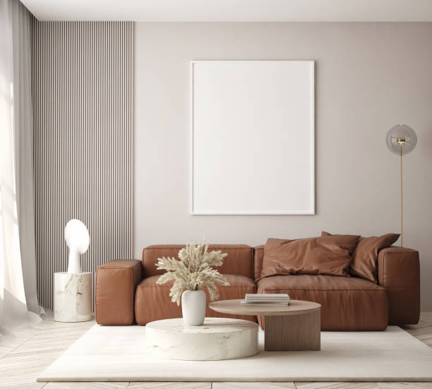 istock mock up poster frame in modern interior background, living room, Scandinavian style, 3D render, 3D illustration 1412637827