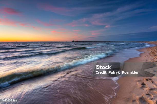 Sunset On The Beach Of The Baltic Sea In Gdansk Poland Stock Photo - Download Image Now