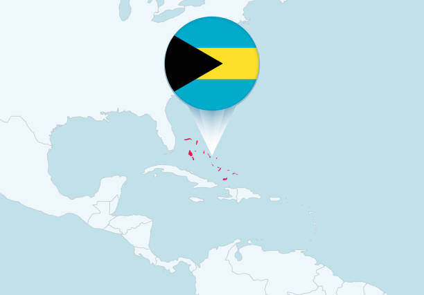 America with selected The Bahamas map and The Bahamas flag icon. America with selected The Bahamas map and The Bahamas flag icon. Vector map and flag. bahamas map stock illustrations
