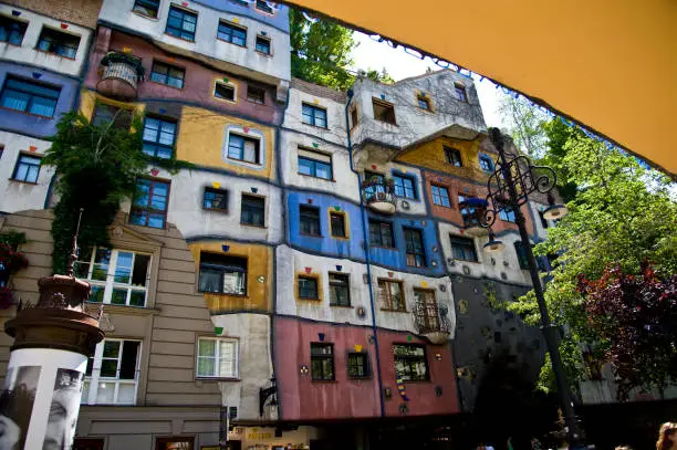 Façade of the Hundertwasser House in Vienna in Austria on 9.7.2013